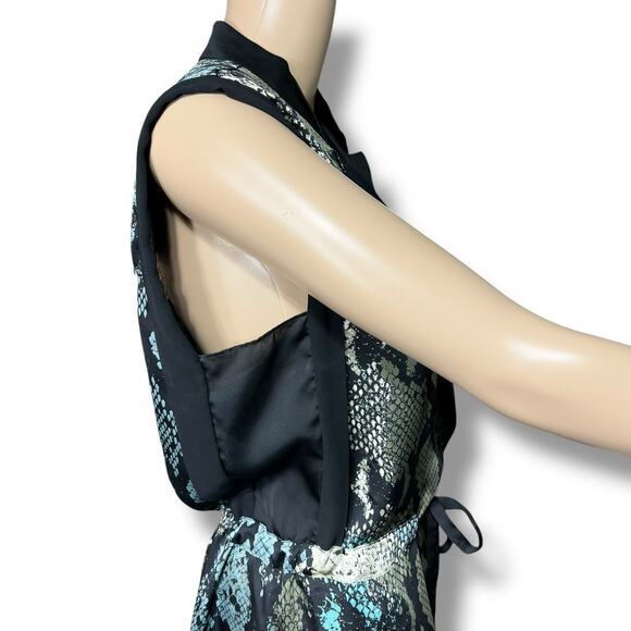 Kenneth Cole New York Womens Blouson Dress Snakeskin Print Black Teal Medium - Picture 6 of 16